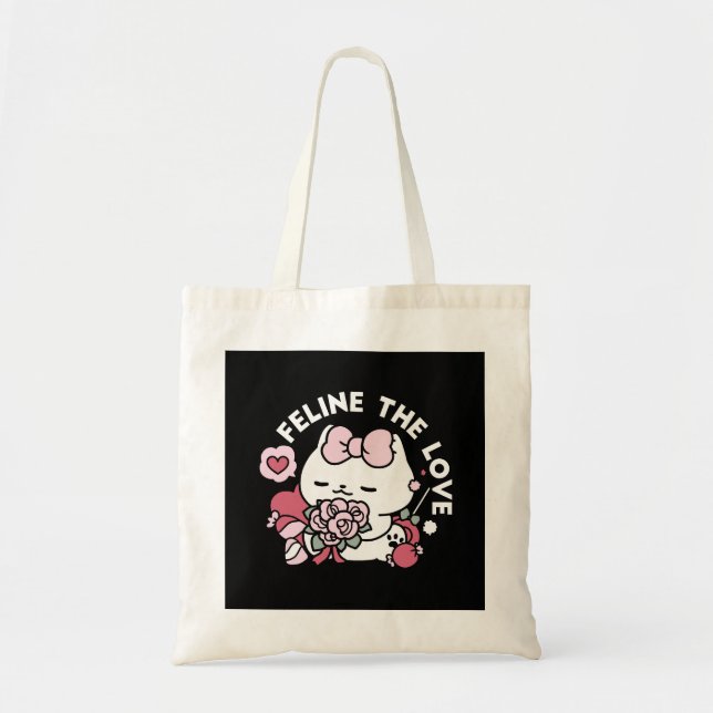 Kattdjuret Kärlek - Cute Valentines kattdesign Tygkasse (Framsidan)