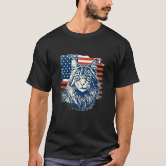 Kattdjuret Patriotic Maine Coon Ansikte Independen T Shirt