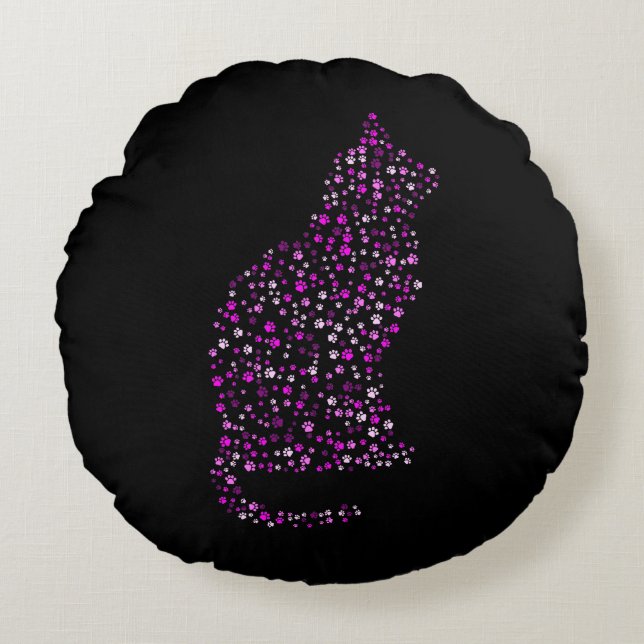 Kattdjurets avtrycksbild rund kudde (Framsidan)