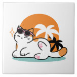 Kattdjurets Bra i solskenet - relaxat Tropiskt kat Kakelplatta<br><div class="desc">Ta med roligten till din garderoba med den här fina kattlojken under handflatan träd! "Kattdjur Bra in the Sunshine" är perfekten för kattälskare och semestervibes. #BeachLife #PetThned #PetLoverGift #FunnyCatLover</div>
