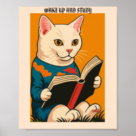 Kattdjurets läsning med Bok - Vakna upp och studer Poster