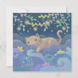 Kattdrömmar Fantasiillustration Inbjudningar