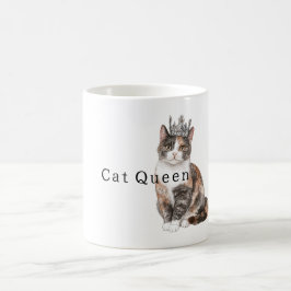 Kattdrottning med krona kaffemugg