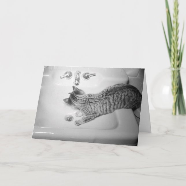 Kattdryck från en Sink Faucet Retro Helgkort (Framsida)