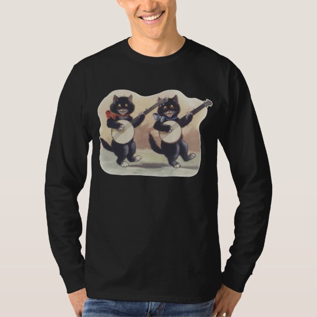 KattDuomanar mörk T-tröja för långärmad T-shirt (Framsida)