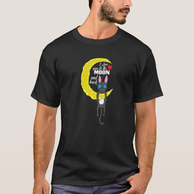 Katten älskar dig till månen och tillbaka t shirt (Framsida)