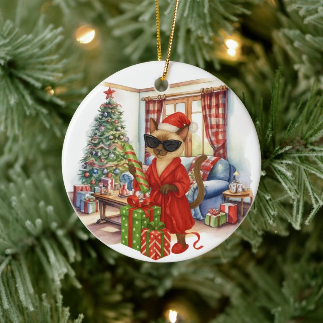 Katten är julboxning  julgransprydnad keramik (Träd)