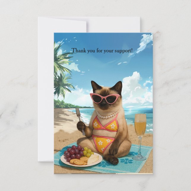 Katten är på stranden tack kort (Framsida)