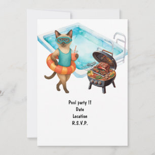 Katten är vid poolen för poolparty inbjudningar