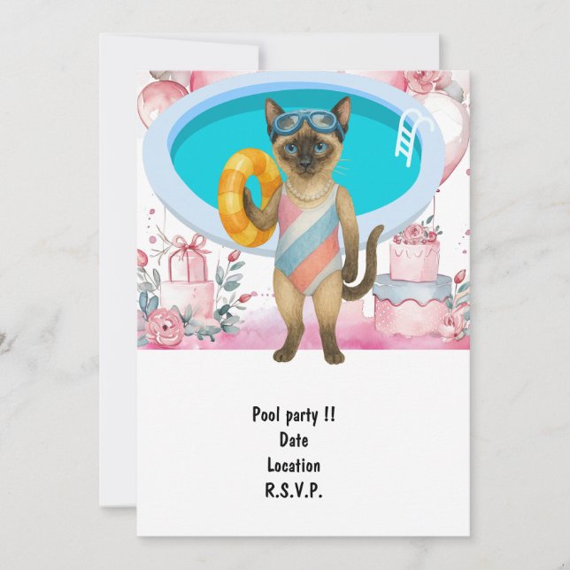 Katten är vid poolen för poolparty inbjudningar (Framsida)