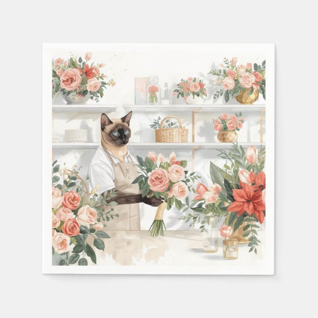 Katten arrangerar julblommor pappersservett (Framsidan)