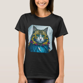 Katten åt kanariefågelfjädern | Färgrik porträttko T Shirt