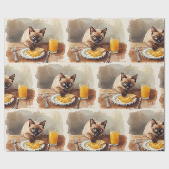 Katten äter frukost  presentpapper (Platt)