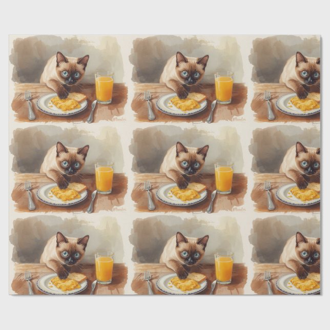 Katten äter frukost  presentpapper (Platt)