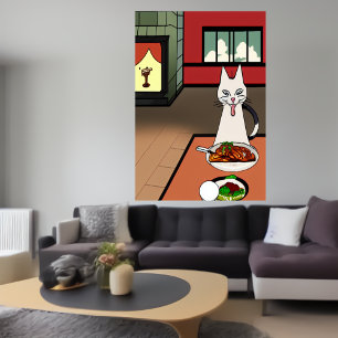 Katten äter mysteriet kött   AI Art Poster