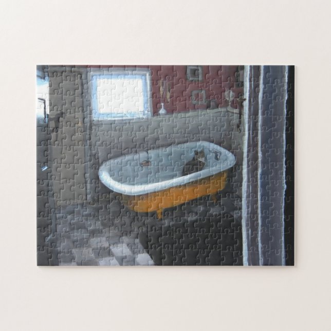 Katten badar in pussel (Horisontell)