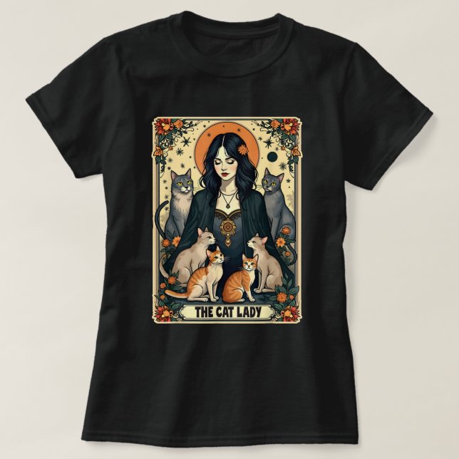 Katten Dam Tarot Card Witchy Gothic Cat Mamma T Shirt (Design framsida)