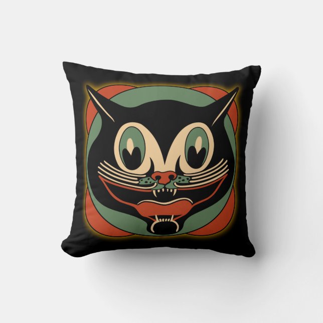 Katten för vintageart décosvarten kudder kudde (Framsida)