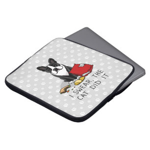 Katten gjorde det på Boston Terrier (svart) Laptop Fodral
