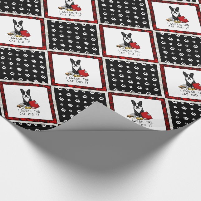 Katten gjorde det på Boston Terrier (svart) Presentpapper (Hörn)