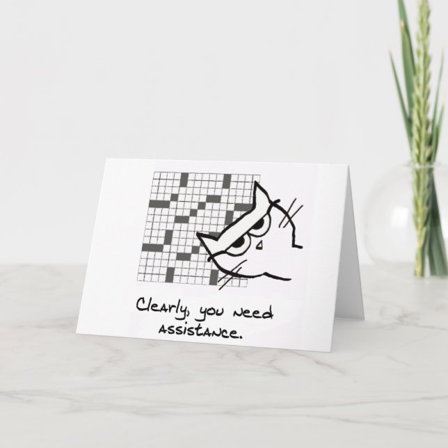 Katten hjälper till med Crossword - Funny Cat Card Kort (Framsida)