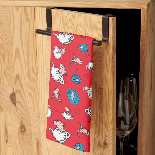 Katten i hatten | Fiskröd mönster Kökshandduk (Thirds Fold)