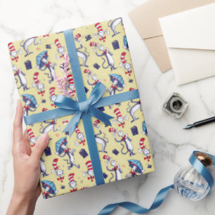 Katten i hatten Gul mönster Presentpapper