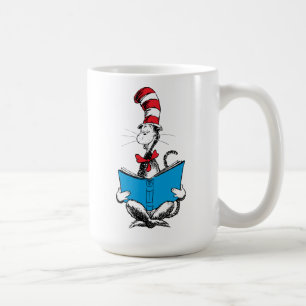 Katten i hatten läser kaffemugg