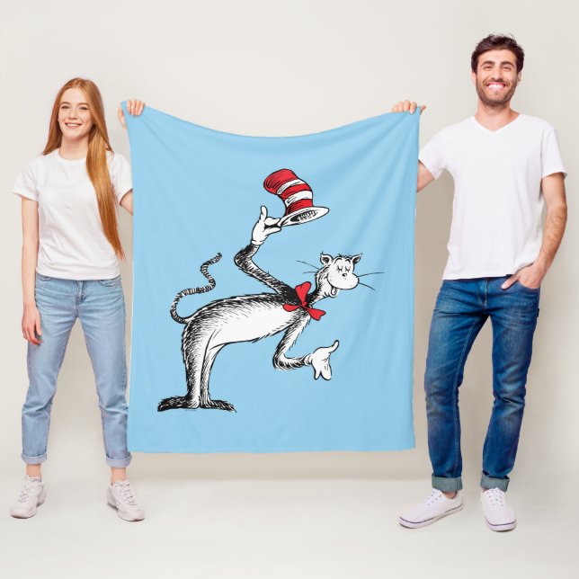 Katten i hatten tar ett klipp fleecefilt (På plats)