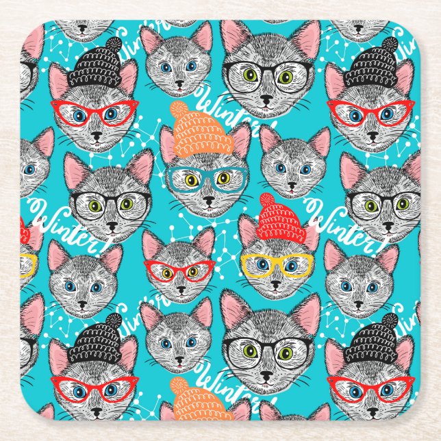 Katten i hatten underlägg papper kvadrat (Framsidan)