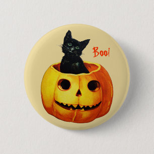 Katten i pumpavintage Halloween knäppas Knapp