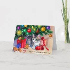 Katten jagar Mamas strumpa under julgranen Helgkort