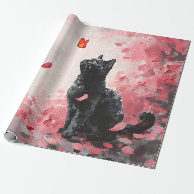Katten Körsbärsblom och Fjärilar (3) Presentpapper (Utrullad)