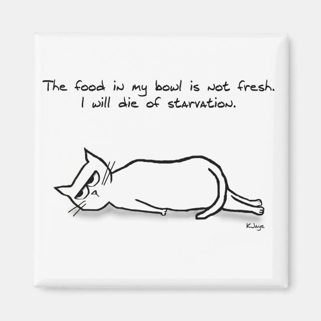 Katten kräver färsk mat - luddig kattmagnet magnet (Framsidan)