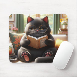 Katten läser en bok på soffan musmatta