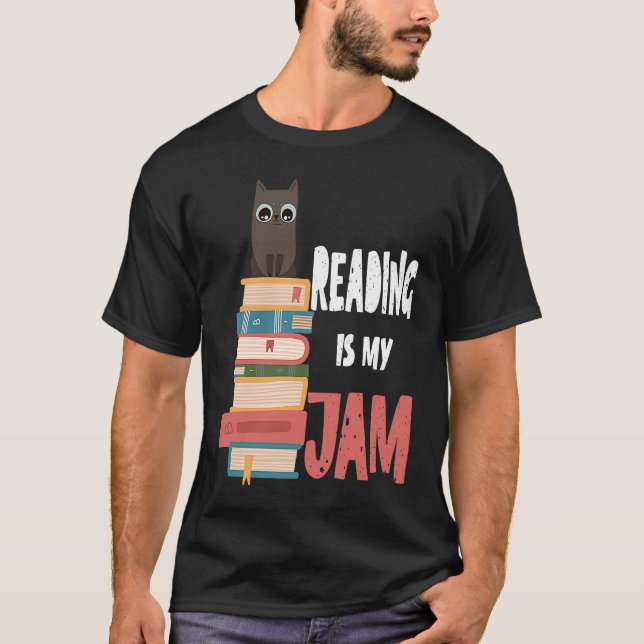 Katten Läsning Är Min Jam Lärare Boknördar T Shirt (Framsida)
