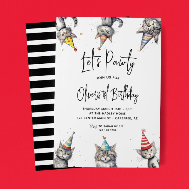 Katten Låt oss Pawty 1-årsdag Inbjudningar (Skapare uppladdad)
