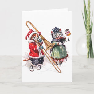 Katten leker trombonen i snön helgkort