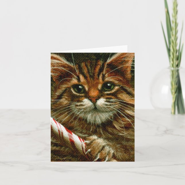 Katten med en candy cane noterar kortet helgkort (Framsida)
