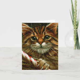 Katten med en candy cane noterar kortet helgkort