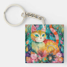 Katten med slående gröna ögon i blomsterträdgården