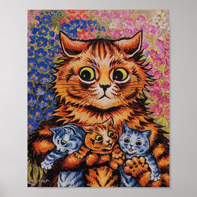Katten Mor - Louis Wain Artwork - Lustigt Cats Poster (Framsidan)