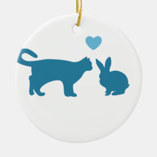 Katten möter kaninen julgransprydnad keramik