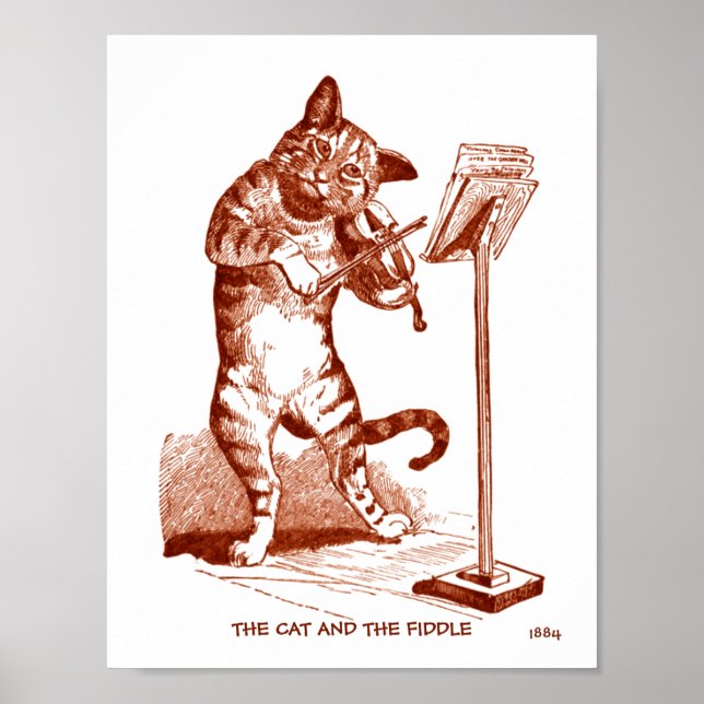 Katten och fiolen Vintage ritning 1884 kopia Poster (Framsidan)
