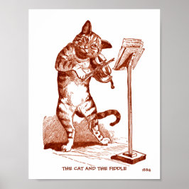 Katten och fiolen Vintage teckning 1884 kopia Poster