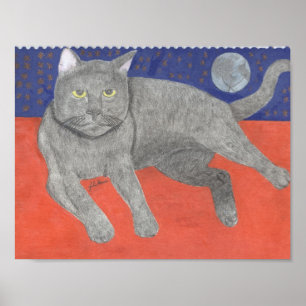 Katten och Måne av Julia Hanna Poster