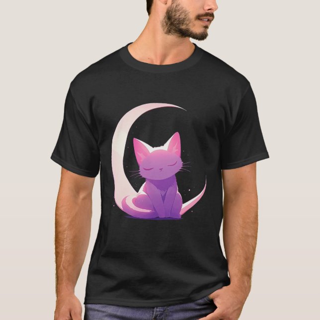 Katten och Måne (lila) T Shirt (Framsida)