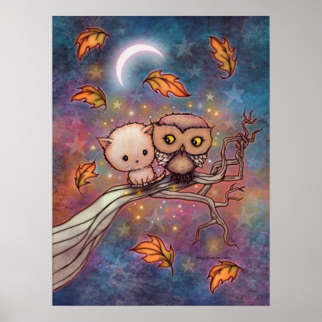 Katten och ugglan Söt konst Poster (Framsidan)