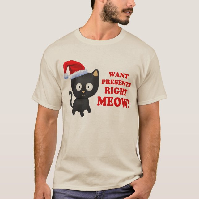 Katten önskar julklappar som höger jamar t-shirt (Framsida)