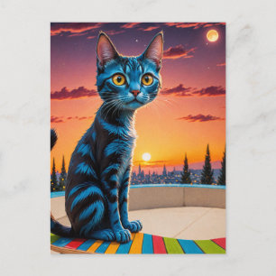Katten på en Skateboard Vykort